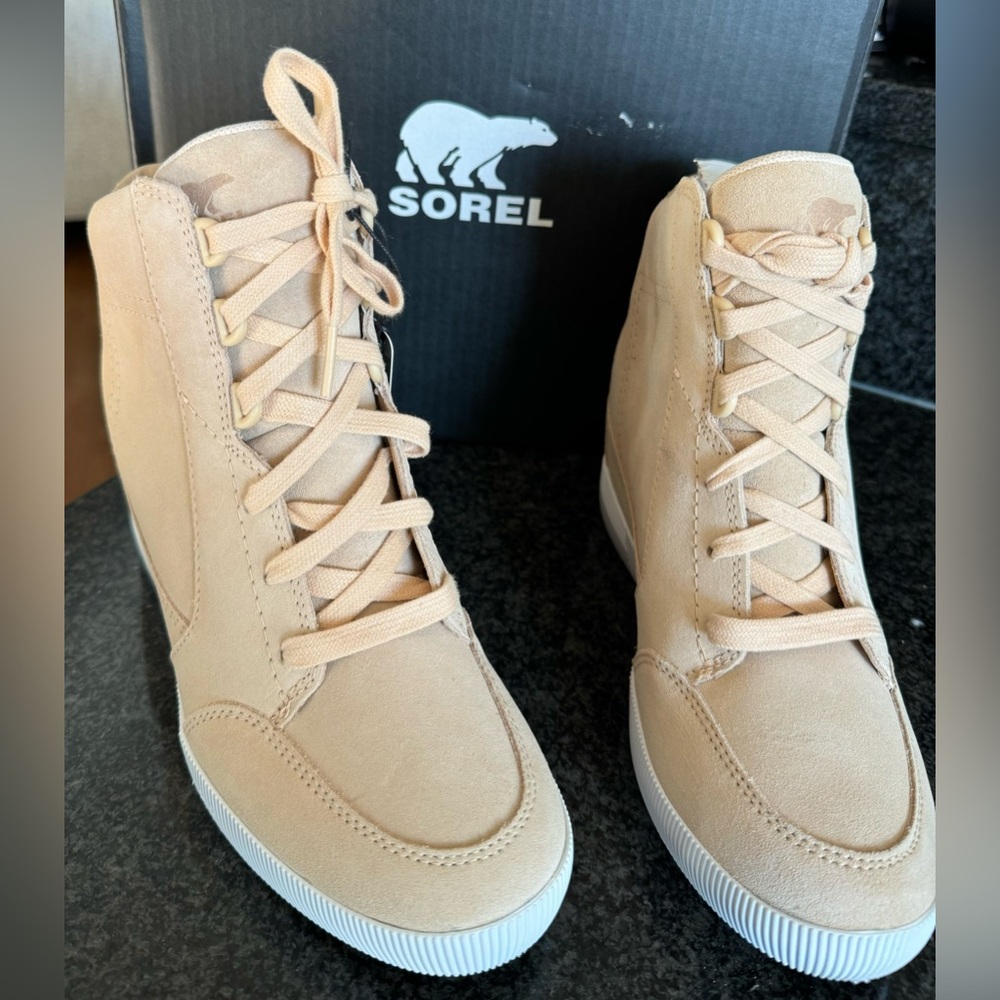 Sorel Women’s Waterproof Out N About Wedge Lace-Up Sneakers. Nova Sand, Sea Salt